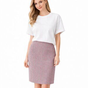 Boden Checked Plaid Pencil Skirt Pink Black Size 6 Petite Workwear Classic